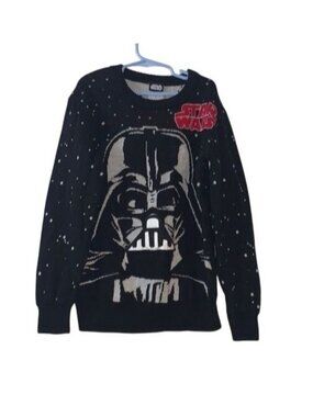 Star Wars Boys Darth Vader Graphic Knit Sweater Black White Size S Cotton Blend